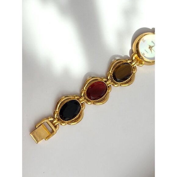 Gem Time Mother of Pearl Rhinestone Gold T Vintage Wristwatch - 22mm - WORKS! - Picture 5 of 10